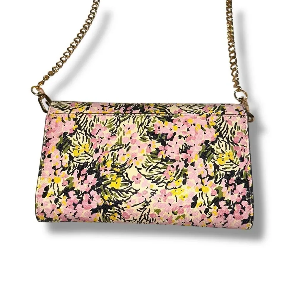 Tory Burch Beige Floral Print Leather Gemini Shoulder Bag